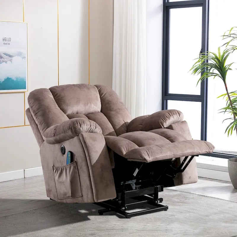 Fauteuil inclinable releveur électrique surdimensionné avec massage et chauffage et 2 porte-gobelets dissimulés pour personnes âgées