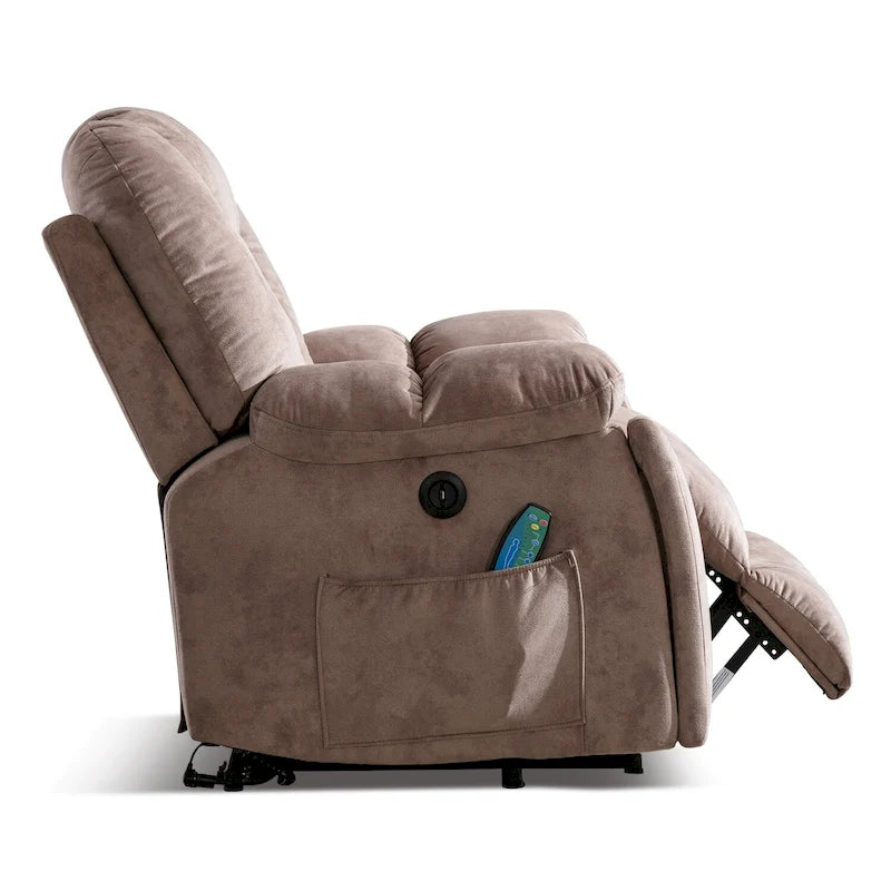 Fauteuil inclinable releveur électrique surdimensionné avec massage et chauffage et 2 porte-gobelets dissimulés pour personnes âgées