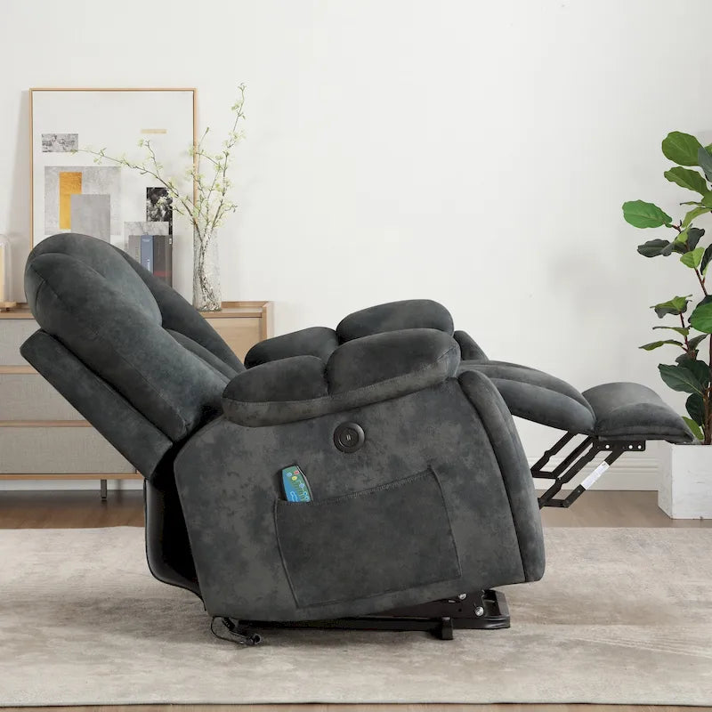 Fauteuil inclinable releveur électrique surdimensionné avec massage et chauffage et 2 porte-gobelets dissimulés pour personnes âgées