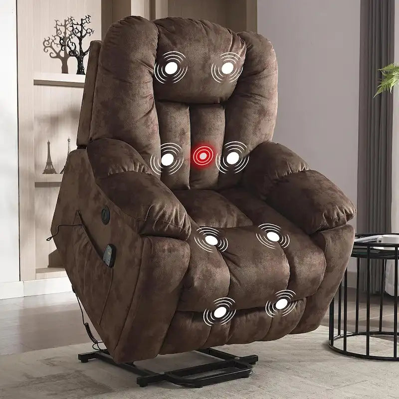 Fauteuil inclinable releveur électrique surdimensionné avec massage et chauffage et 2 porte-gobelets dissimulés pour personnes âgées