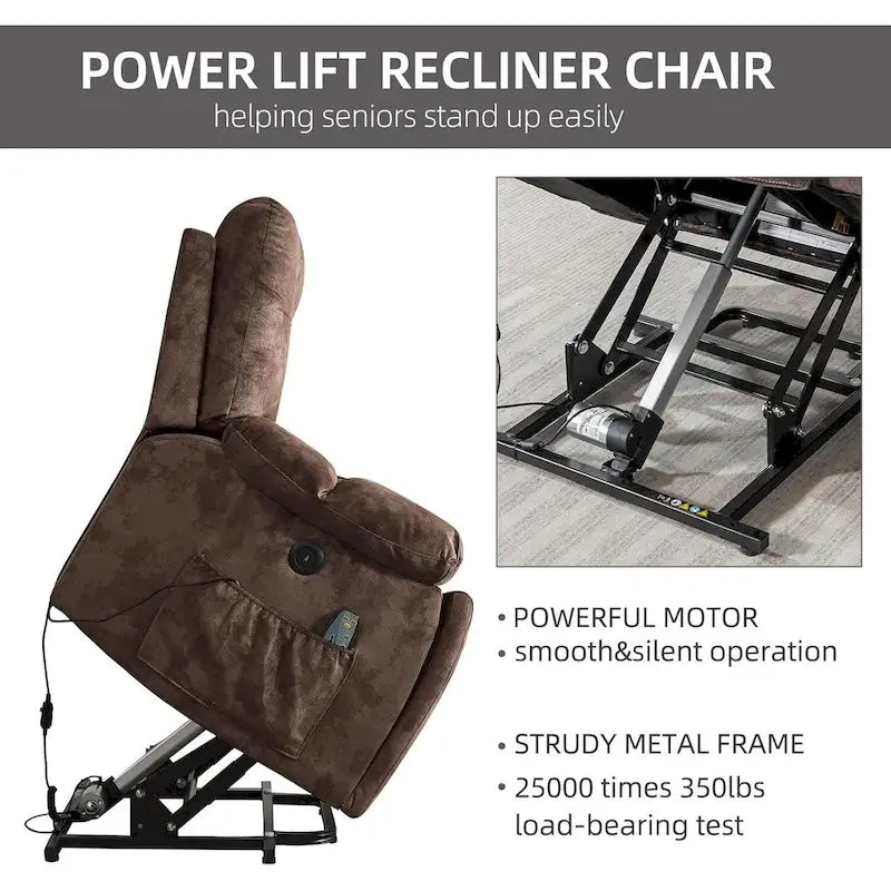 Fauteuil inclinable releveur électrique surdimensionné avec massage et chauffage et 2 porte-gobelets dissimulés pour personnes âgées