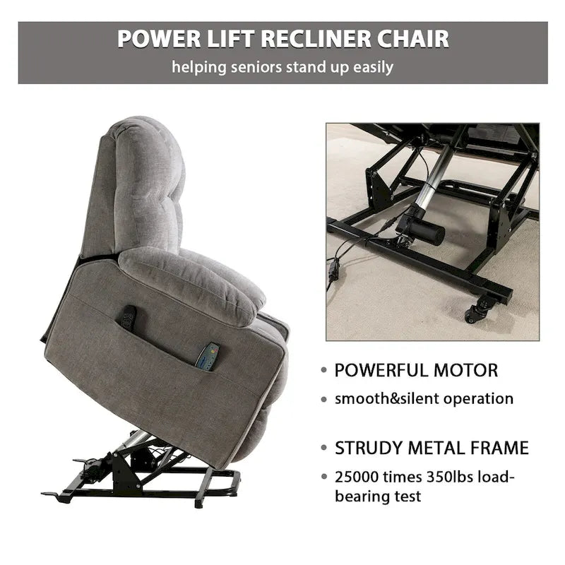 Fauteuil inclinable releveur électrique avec massage et chauffage pour personnes âgées, avec 2 porte-gobelets