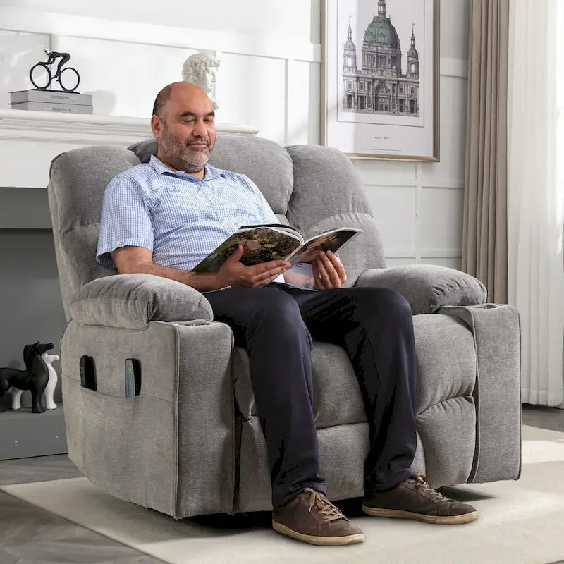 Fauteuil inclinable releveur électrique avec massage et chauffage pour personnes âgées, avec 2 porte-gobelets