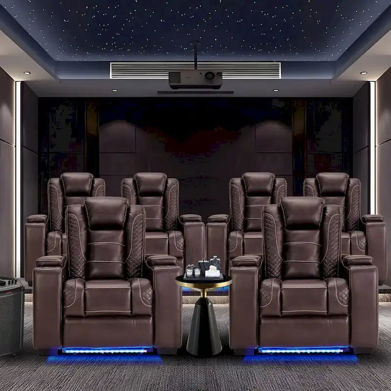 Fauteuil inclinable électrique avec appuie-tête réglable, ports USB et porte-gobelets, rangement dissimulé dans les accoudoirs pour cinéma maison