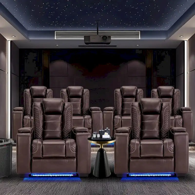 Fauteuil inclinable électrique avec appuie-tête réglable, ports USB et porte-gobelets, rangement dissimulé dans les accoudoirs pour cinéma maison