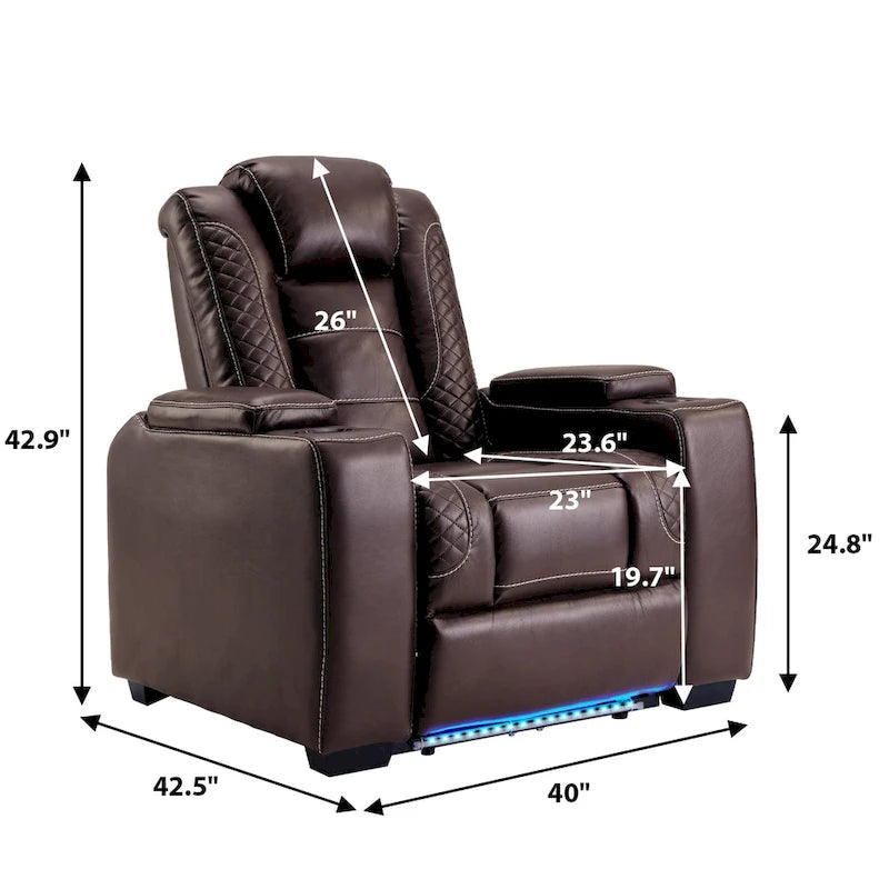 Fauteuil inclinable électrique avec appuie-tête réglable, ports USB et porte-gobelets, rangement dissimulé dans les accoudoirs pour cinéma maison