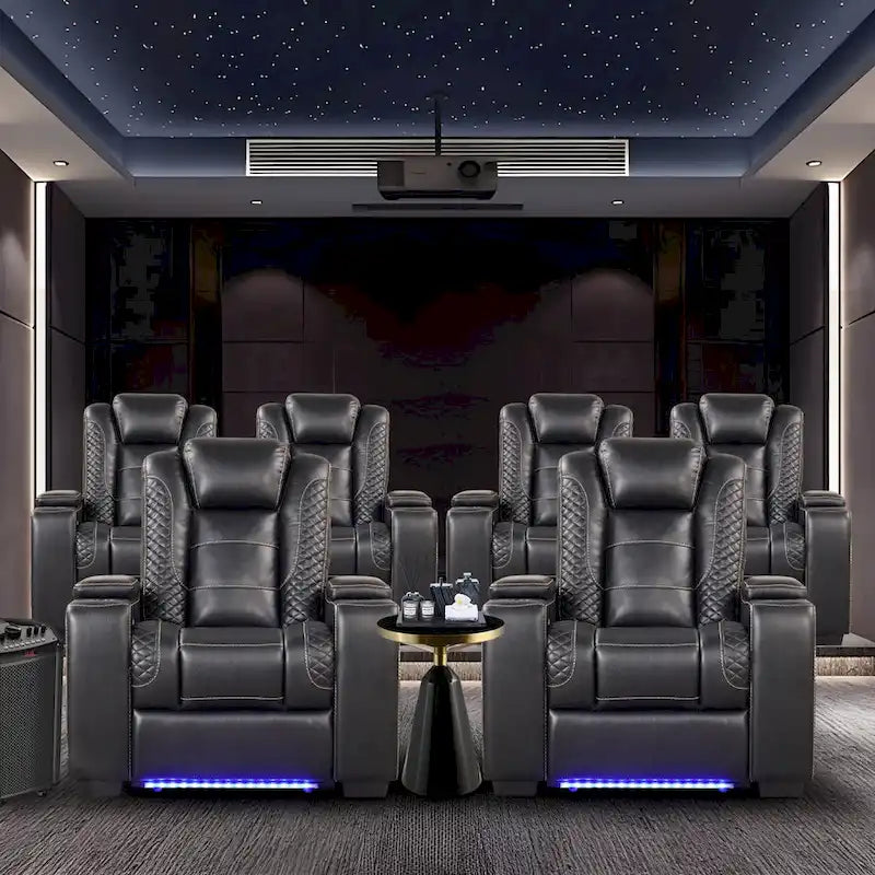 Fauteuil inclinable électrique avec appuie-tête réglable, ports USB et porte-gobelets, rangement dissimulé dans les accoudoirs pour cinéma maison