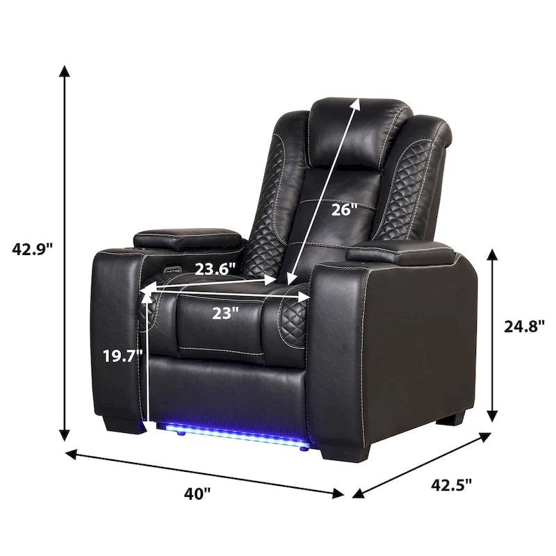 Fauteuil inclinable électrique avec appuie-tête réglable, ports USB et porte-gobelets, rangement dissimulé dans les accoudoirs pour cinéma maison