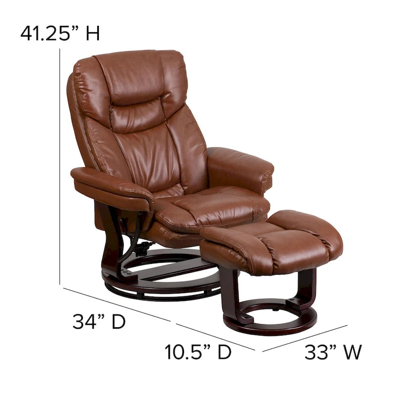Fauteuil inclinable contemporain multiposition et ottoman incurvé avec base pivotante - 34 - 44,5P x 33L x 41,25H