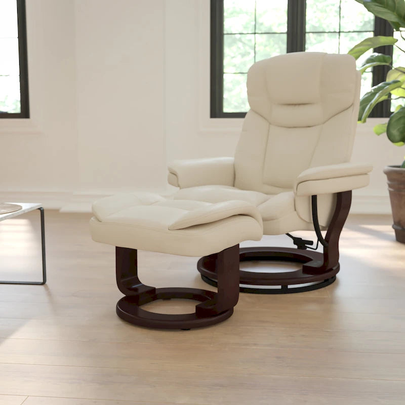 Fauteuil inclinable contemporain multiposition et ottoman incurvé avec base pivotante - 34 - 44,5P x 33L x 41,25H