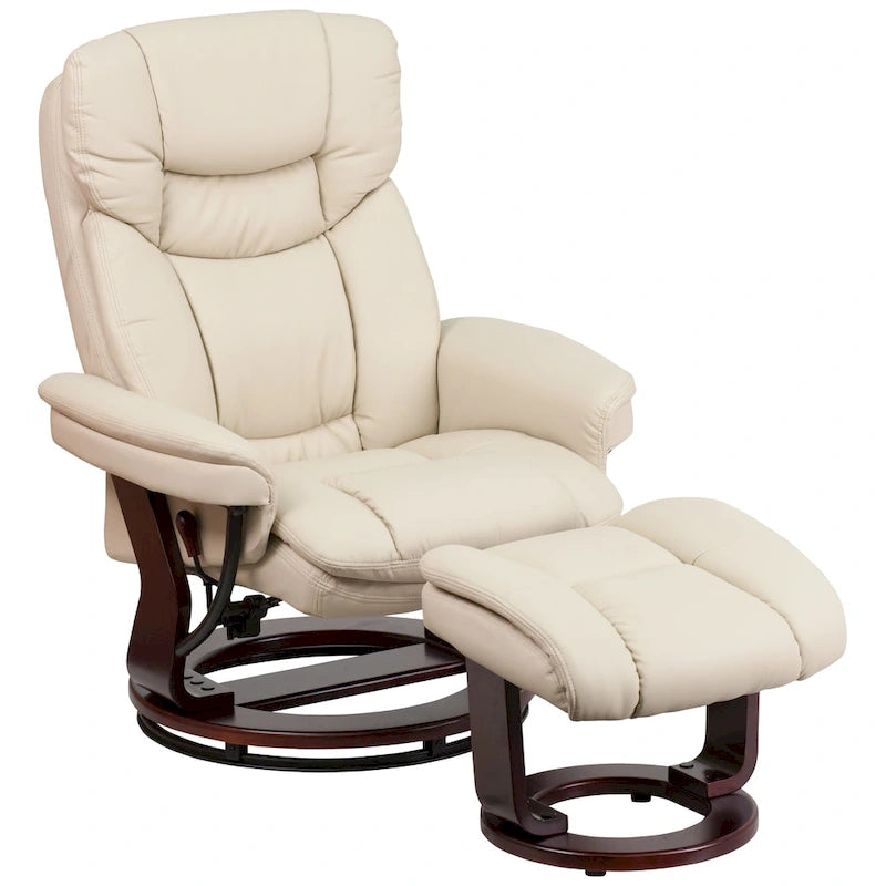 Fauteuil inclinable contemporain multiposition et ottoman incurvé avec base pivotante - 34 - 44,5P x 33L x 41,25H