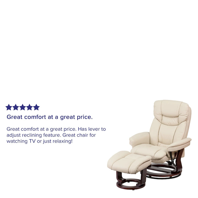 Fauteuil inclinable contemporain multiposition et ottoman incurvé avec base pivotante - 34 - 44,5P x 33L x 41,25H