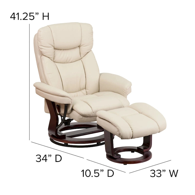 Fauteuil inclinable contemporain multiposition et ottoman incurvé avec base pivotante - 34 - 44,5P x 33L x 41,25H