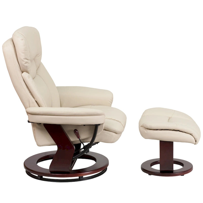 Fauteuil inclinable contemporain multiposition et ottoman incurvé avec base pivotante - 34 - 44,5P x 33L x 41,25H