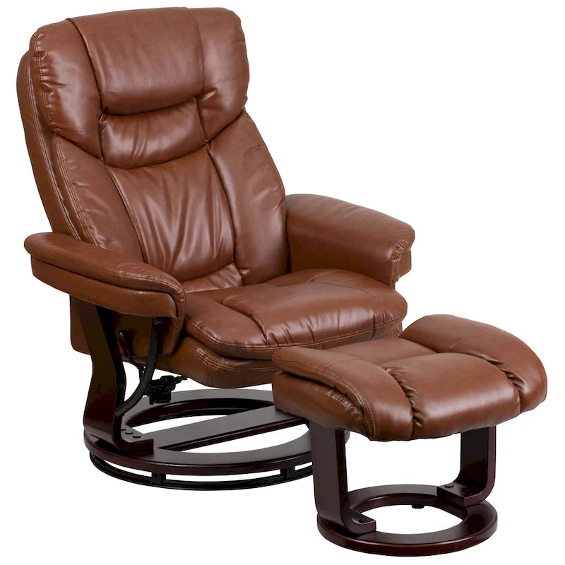 Fauteuil inclinable contemporain multiposition et ottoman incurvé avec base pivotante - 34 - 44,5P x 33L x 41,25H