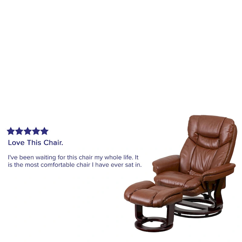 Fauteuil inclinable contemporain multiposition et ottoman incurvé avec base pivotante - 34 - 44,5P x 33L x 41,25H