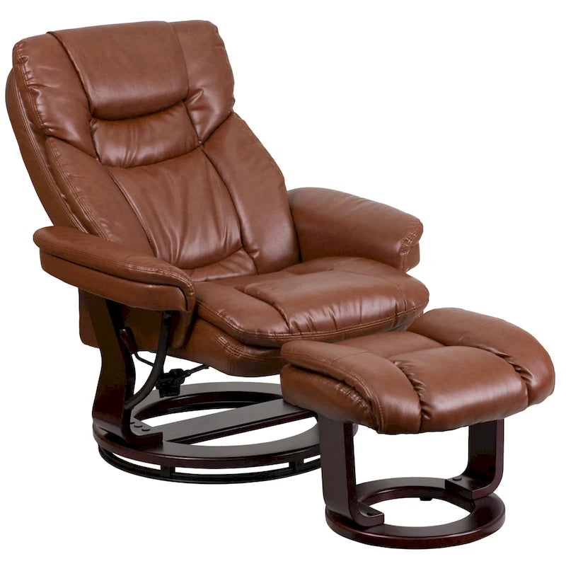 Fauteuil inclinable contemporain multiposition et ottoman incurvé avec base pivotante - 34 - 44,5P x 33L x 41,25H
