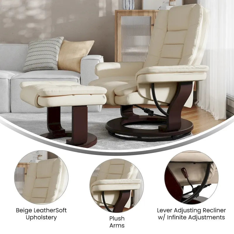 Fauteuil inclinable rembourré multi-positions contemporain avec ottoman