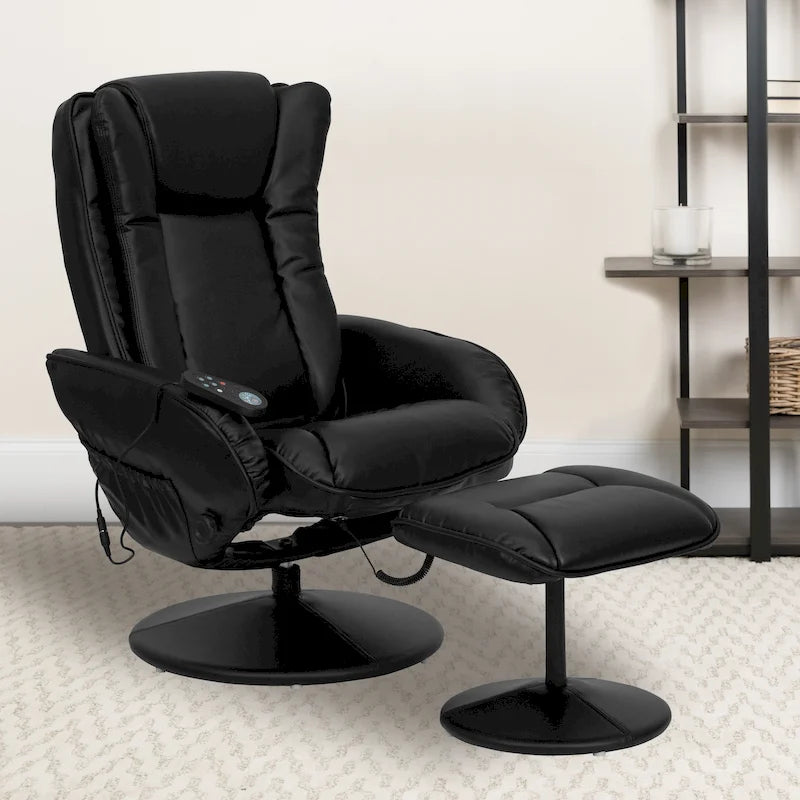 Fauteuil inclinable multiposition LeatherSoft massant avec pouf