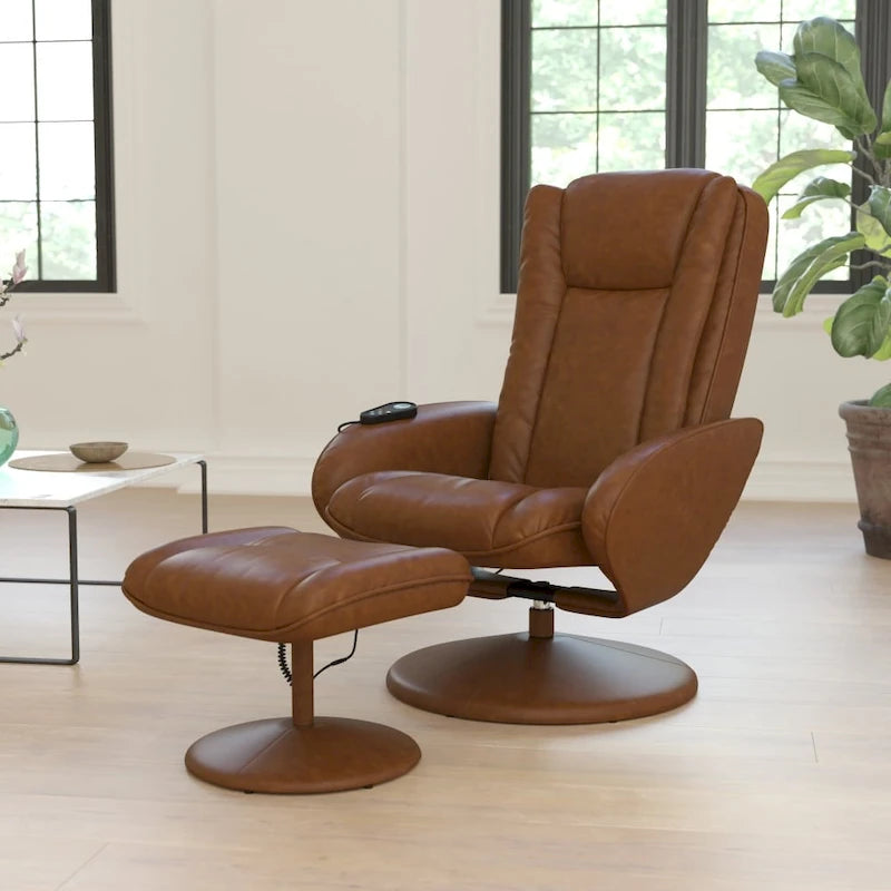 Fauteuil inclinable multiposition LeatherSoft massant avec pouf