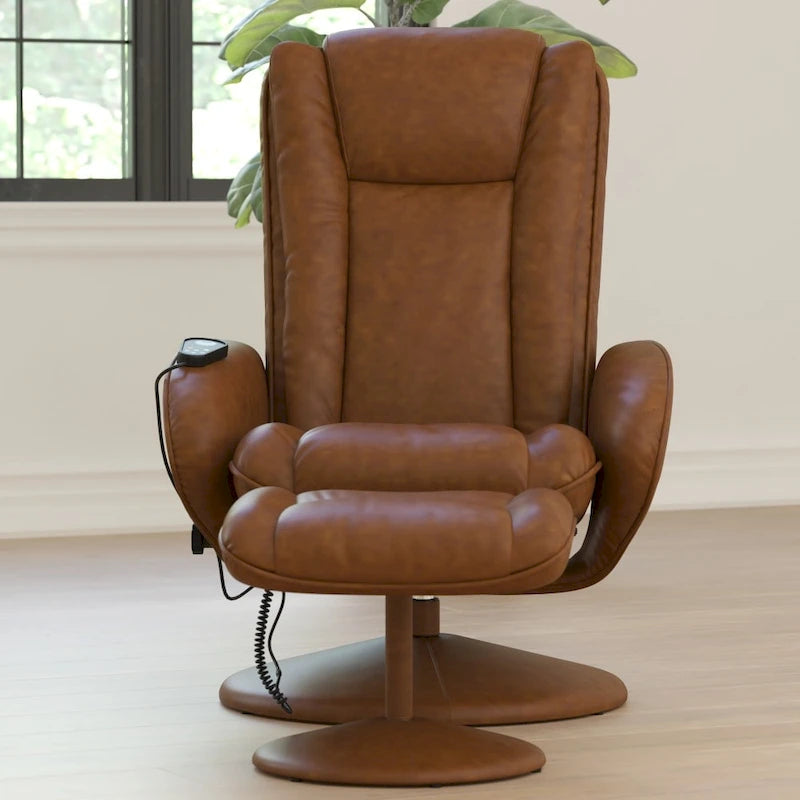 Fauteuil inclinable multiposition LeatherSoft massant avec pouf