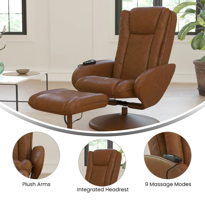 Fauteuil inclinable multiposition LeatherSoft massant avec pouf