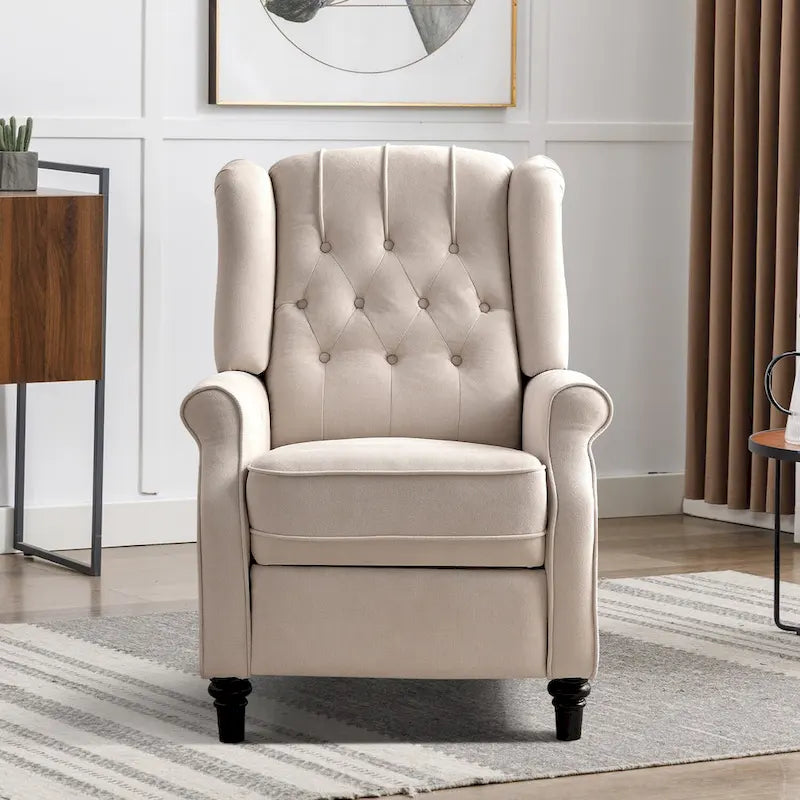 Fauteuil inclinable à dossier capitonné et pieds en bois