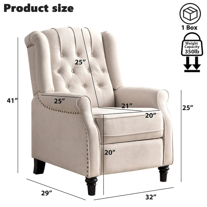 Fauteuil inclinable à dossier capitonné et pieds en bois