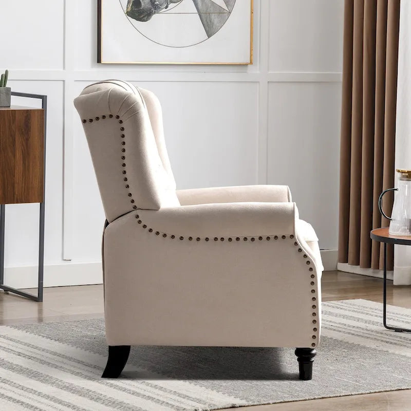Fauteuil inclinable à dossier capitonné et pieds en bois