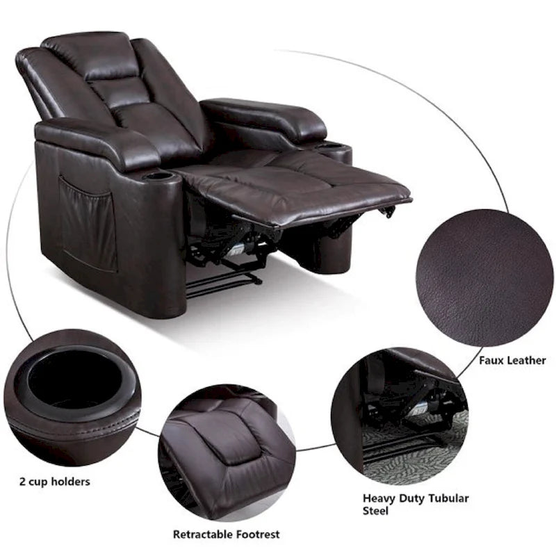 Fauteuil inclinable électrique en cuir pour cinéma maison, doux