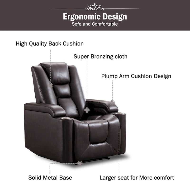 Fauteuil inclinable électrique en cuir pour cinéma maison, doux