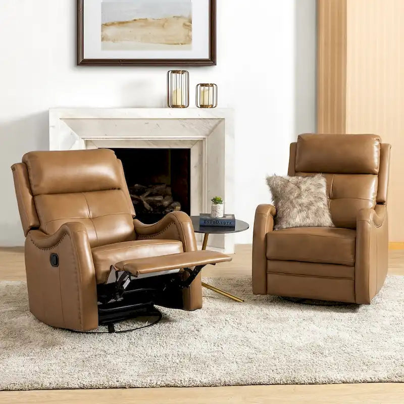 Fauteuil inclinable, pivotant et à bascule en cuir véritable FrancoModern avec garnitures cloutées (Lot de 2) par HULALA HOME
