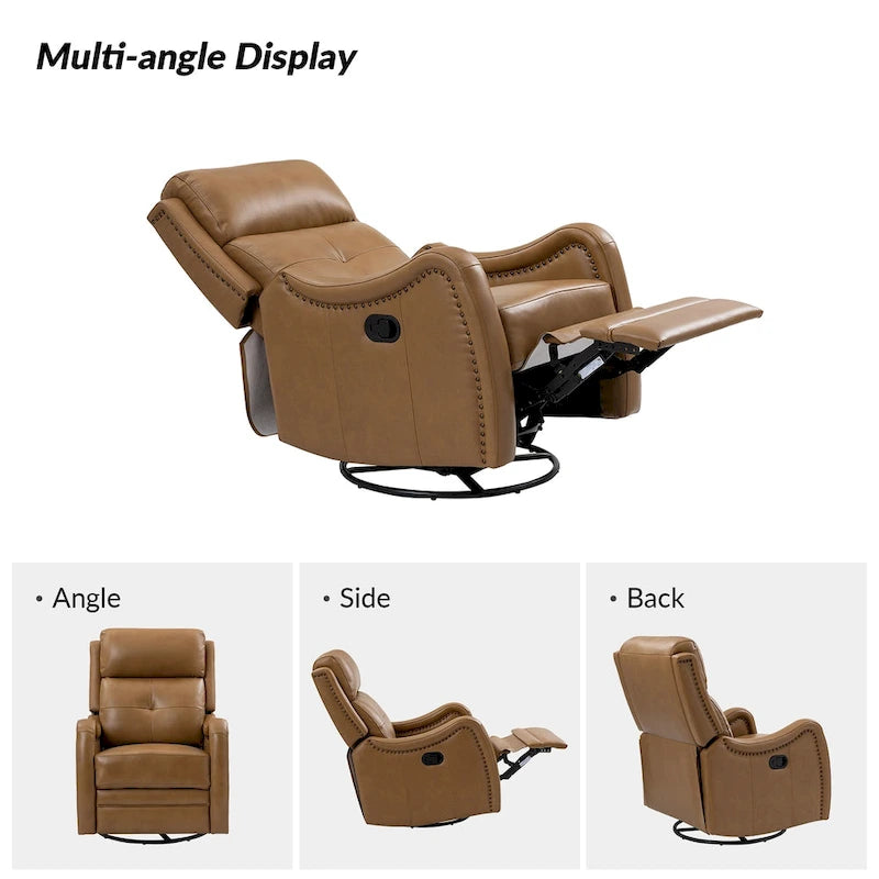 Fauteuil inclinable, pivotant et à bascule en cuir véritable FrancoModern avec garnitures cloutées (Lot de 2) par HULALA HOME