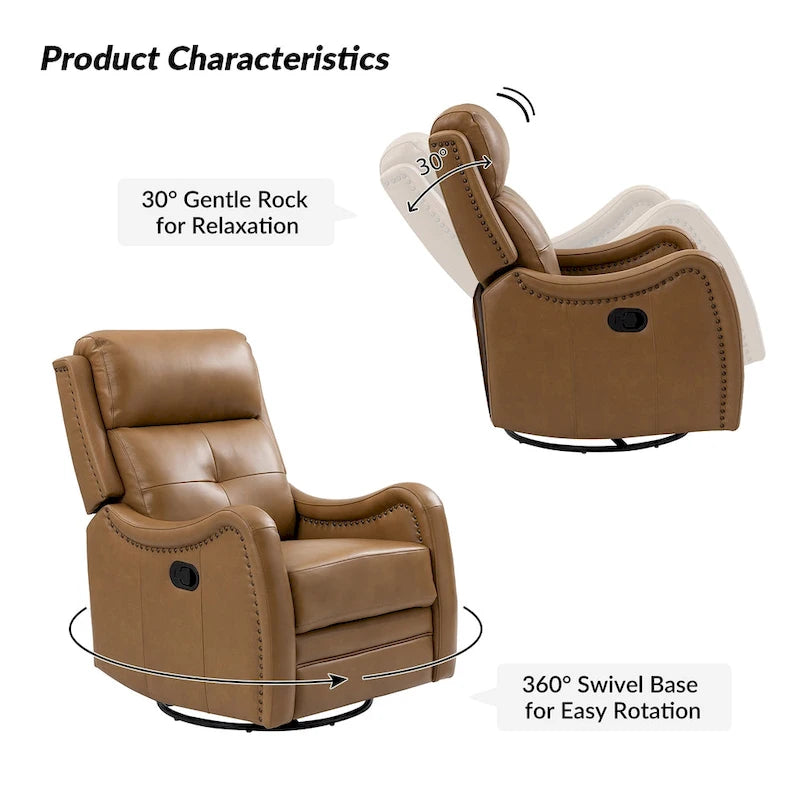 Fauteuil inclinable, pivotant et à bascule en cuir véritable FrancoModern avec garnitures cloutées (Lot de 2) par HULALA HOME