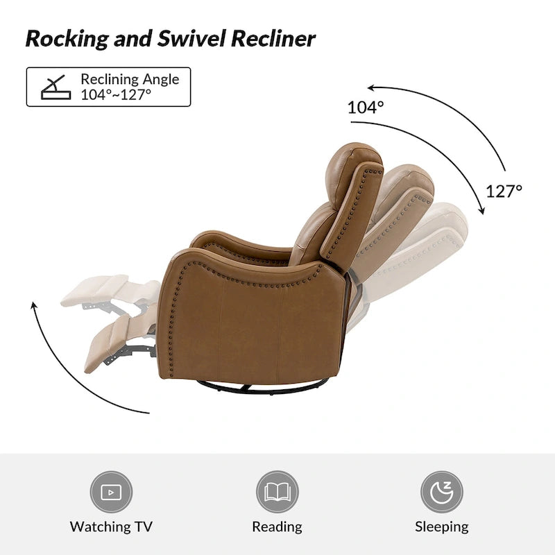 Fauteuil inclinable, pivotant et à bascule en cuir véritable FrancoModern avec garnitures cloutées (Lot de 2) par HULALA HOME