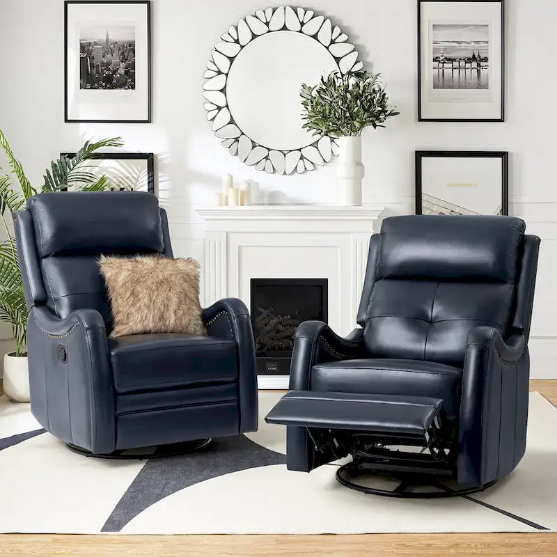 Fauteuil inclinable, pivotant et à bascule en cuir véritable FrancoModern avec garnitures cloutées (Lot de 2) par HULALA HOME