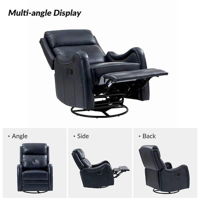 Fauteuil inclinable, pivotant et à bascule en cuir véritable FrancoModern avec garnitures cloutées (Lot de 2) par HULALA HOME