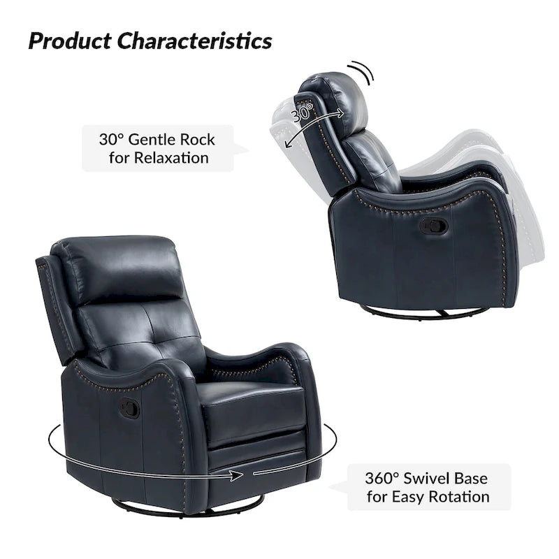 Fauteuil inclinable, pivotant et à bascule en cuir véritable FrancoModern avec garnitures cloutées (Lot de 2) par HULALA HOME