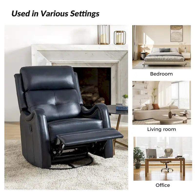 Fauteuil inclinable, pivotant et à bascule en cuir véritable FrancoModern avec garnitures cloutées (Lot de 2) par HULALA HOME