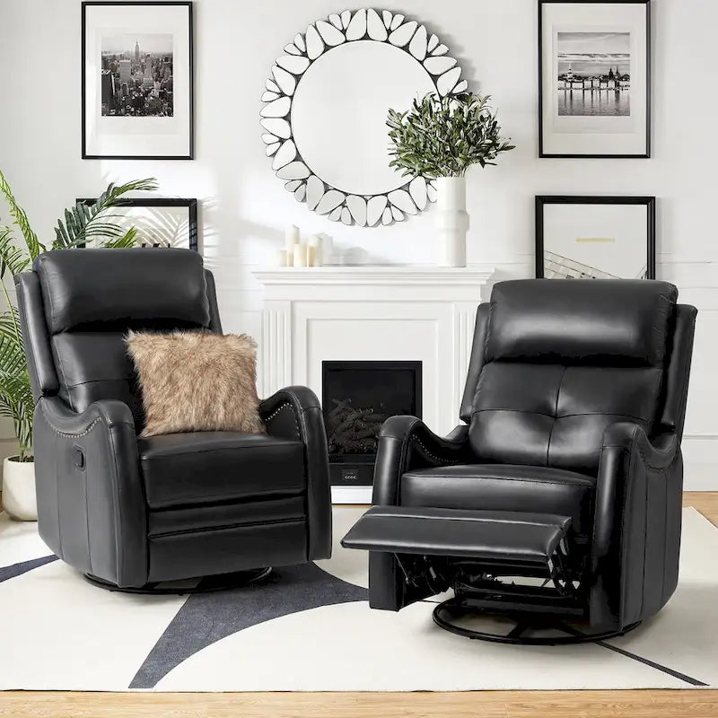 Fauteuil inclinable, pivotant et à bascule en cuir véritable FrancoModern avec garnitures cloutées (Lot de 2) par HULALA HOME
