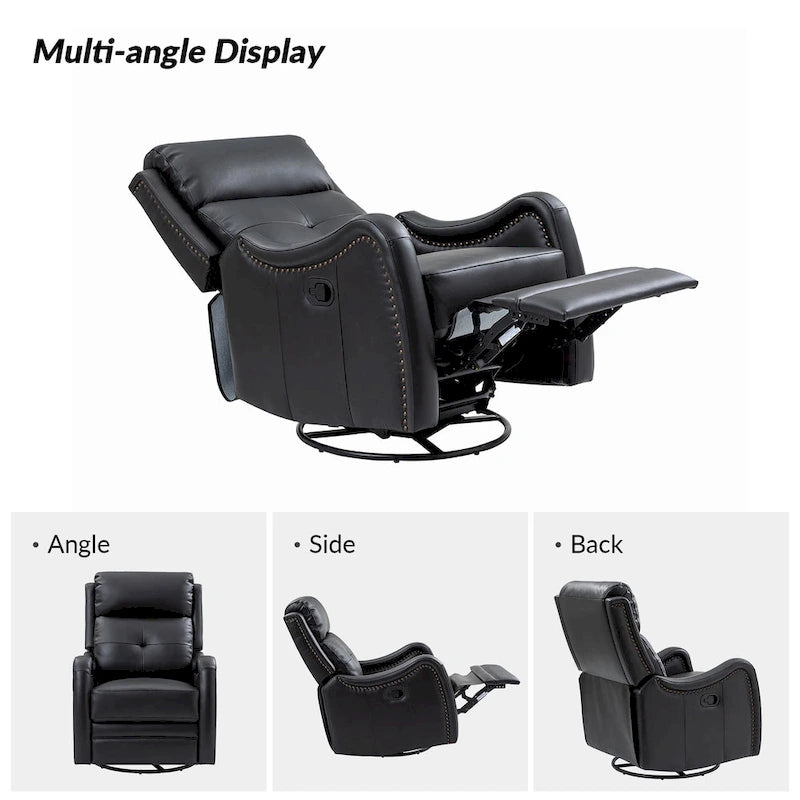 Fauteuil inclinable, pivotant et à bascule en cuir véritable FrancoModern avec garnitures cloutées (Lot de 2) par HULALA HOME