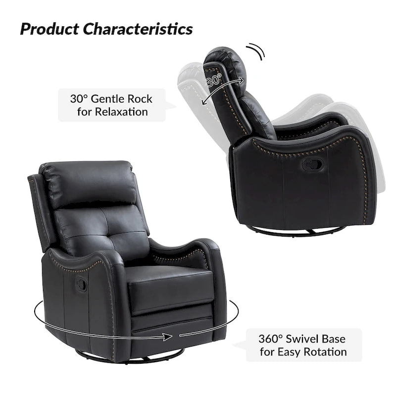 Fauteuil inclinable, pivotant et à bascule en cuir véritable FrancoModern avec garnitures cloutées (Lot de 2) par HULALA HOME