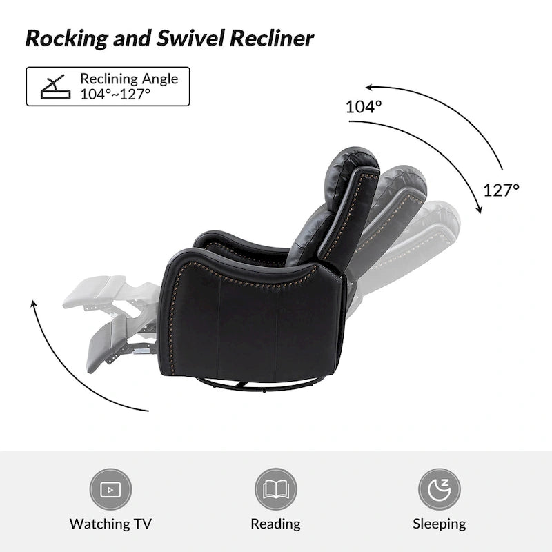 Fauteuil inclinable, pivotant et à bascule en cuir véritable FrancoModern avec garnitures cloutées (Lot de 2) par HULALA HOME