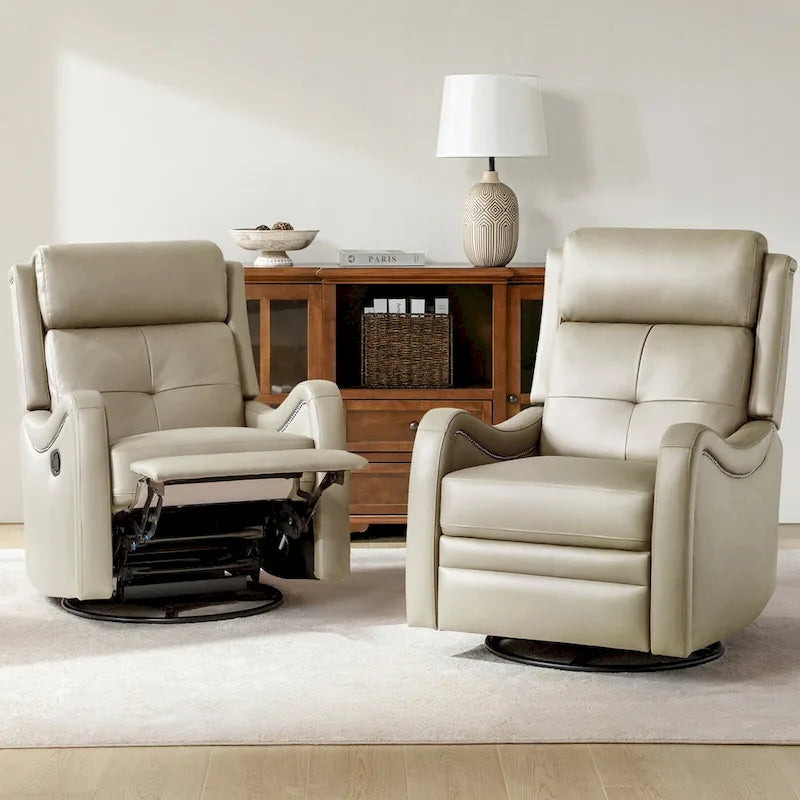 Fauteuil inclinable, pivotant et à bascule en cuir véritable FrancoModern avec garnitures cloutées (Lot de 2) par HULALA HOME