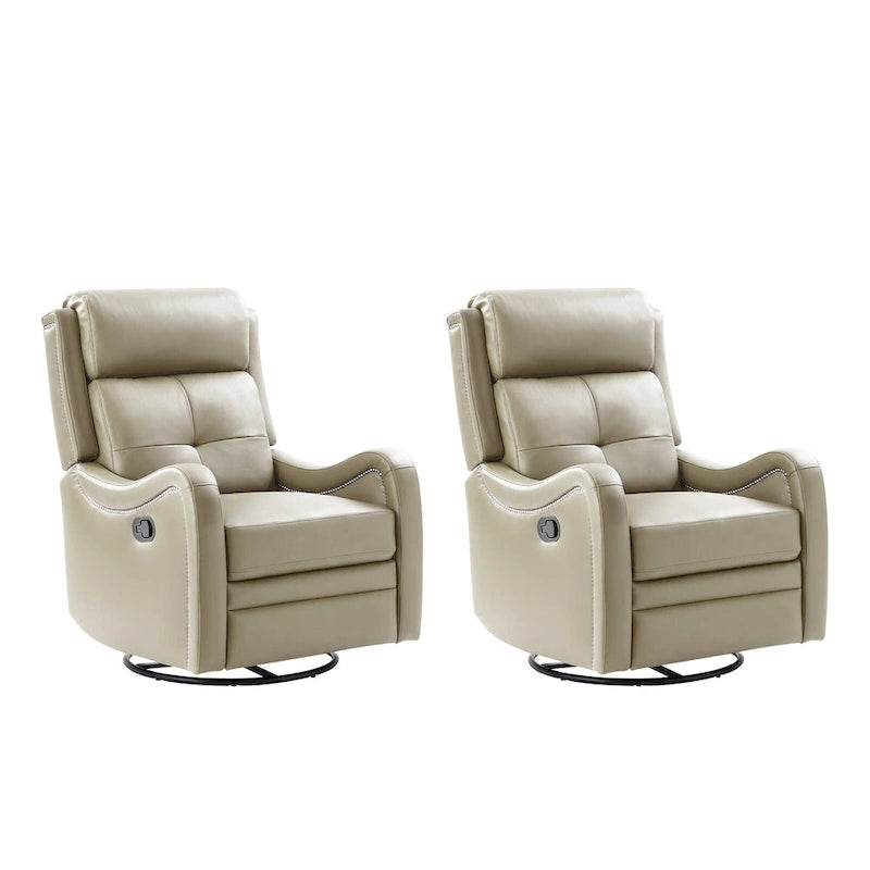 Fauteuil inclinable, pivotant et à bascule en cuir véritable FrancoModern avec garnitures cloutées (Lot de 2) par HULALA HOME
