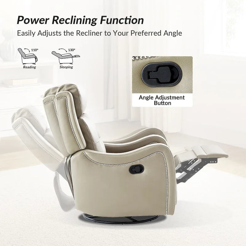 Fauteuil inclinable, pivotant et à bascule en cuir véritable FrancoModern avec garnitures cloutées (Lot de 2) par HULALA HOME