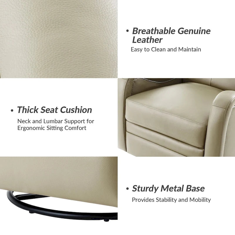 Fauteuil inclinable, pivotant et à bascule en cuir véritable FrancoModern avec garnitures cloutées (Lot de 2) par HULALA HOME