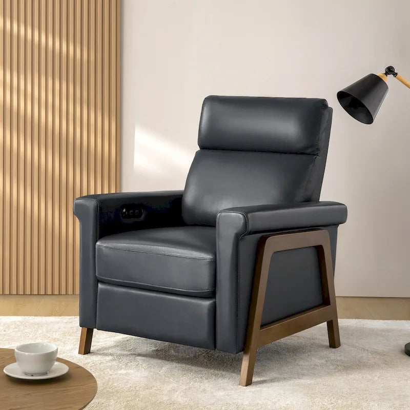 Fauteuil inclinable Jaime Modern Power en cuir véritable avec ports USB de HULALAHOME