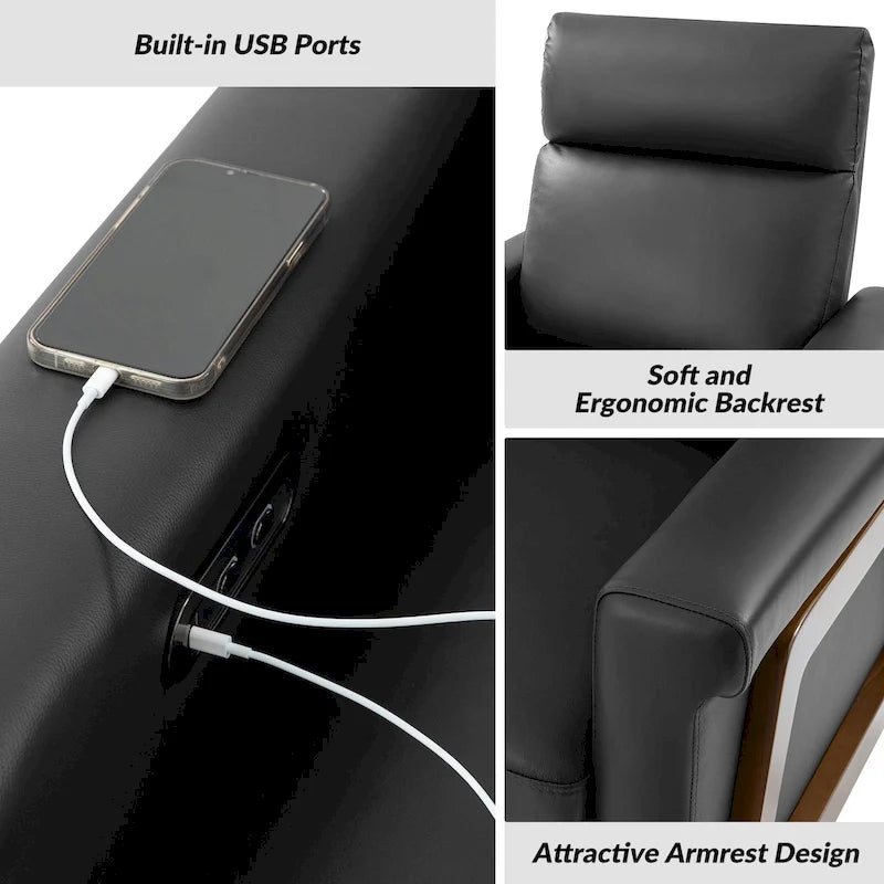 Fauteuil inclinable Jaime Modern Power en cuir véritable avec ports USB de HULALAHOME