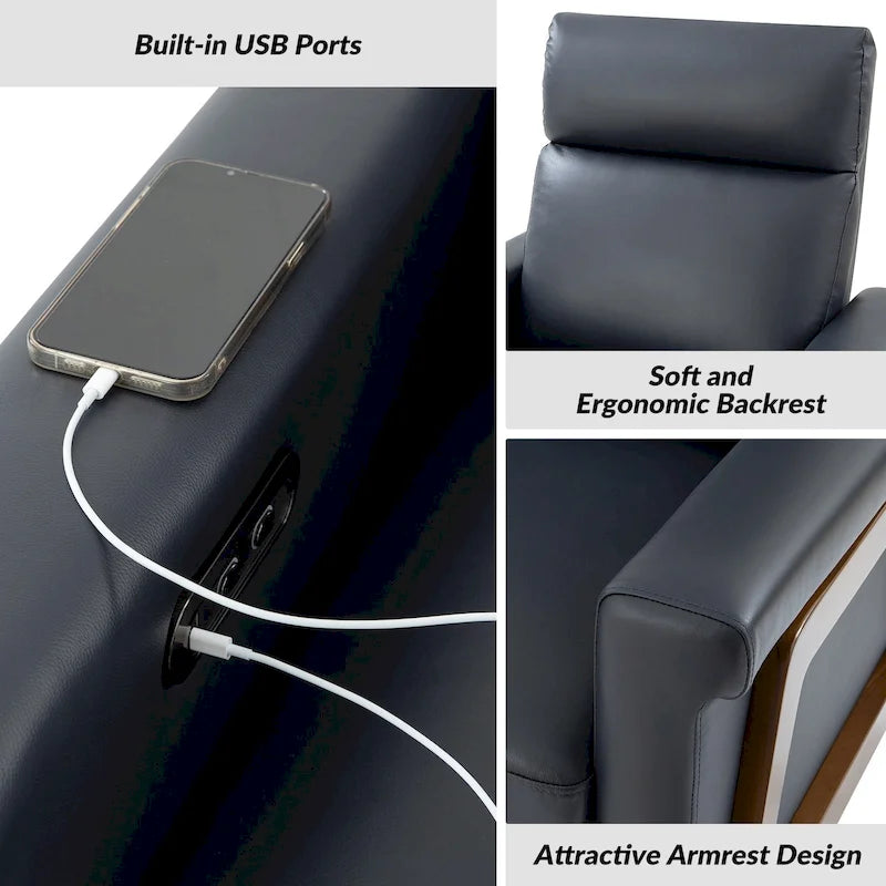 Fauteuil inclinable Jaime Modern Power en cuir véritable avec ports USB de HULALAHOME